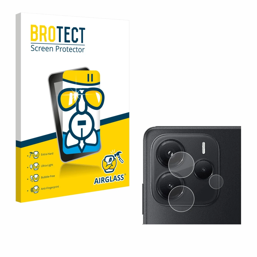 Vorderseite einer Produktverpackung mit dem Markenlogo BROTECT. Daneben ist das Gerät Xiaomi Redmi Note 14 4G (NUR Kameraschut