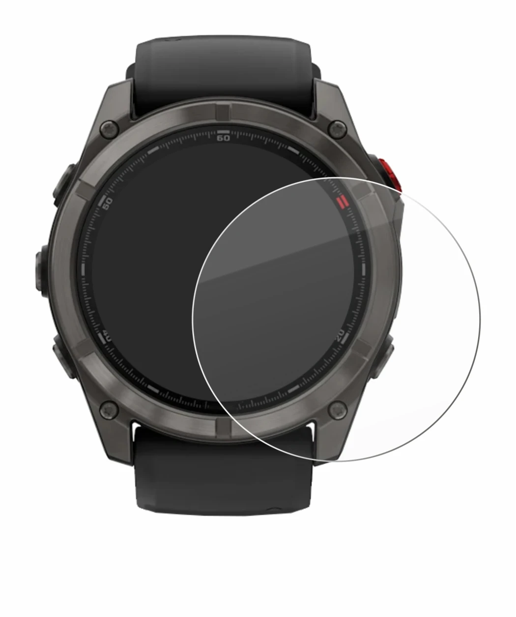 Abbildung des Geräts Garmin Fenix 8 Pro MicroLED (51 mm) mit einer Vielzahl des Displayschutzes.
