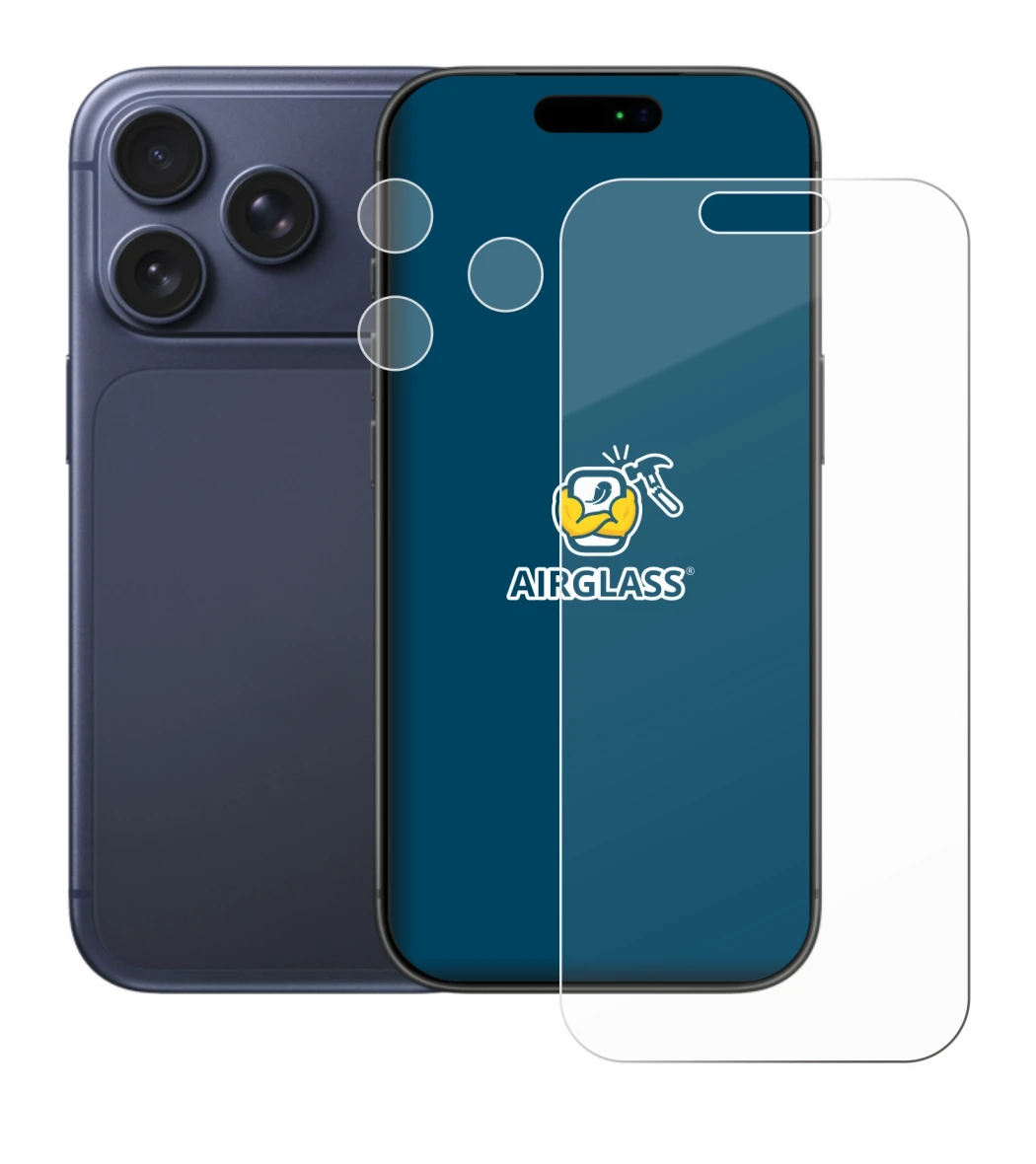 Abbildung des Geräts Apple iPhone 17 Pro (Display+Kamera) mit einer Vielzahl des Displayschutzes.