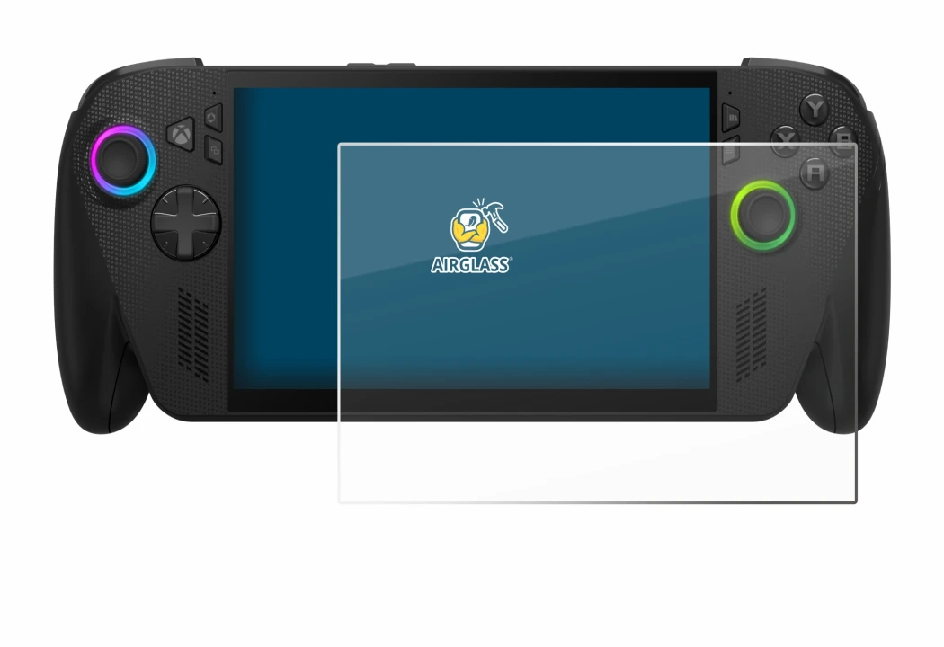 Abbildung des Geräts ASUS ROG Ally X 2025 mit einer Vielzahl des Displayschutzes.