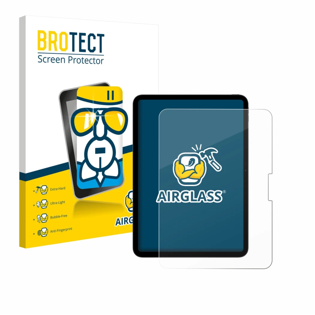 Vorderseite einer Produktverpackung mit dem Markenlogo BROTECT. Daneben ist das Gerät Apple iPad Pro 11