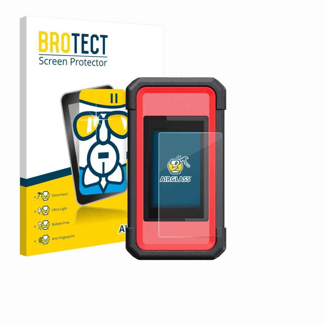 Vorderseite einer Produktverpackung mit dem Markenlogo BROTECT. Daneben ist das Gerät Launch X431 SmartLink C V2.0 mit dem zug