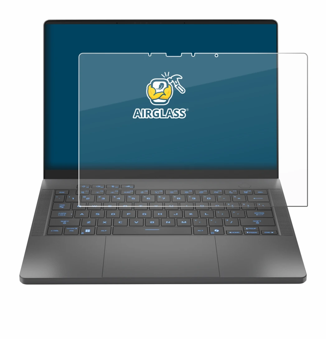 Abbildung des Geräts ASUS ROG Zephyrus G14 2025 GA403 mit einer Vielzahl des Displayschutzes.