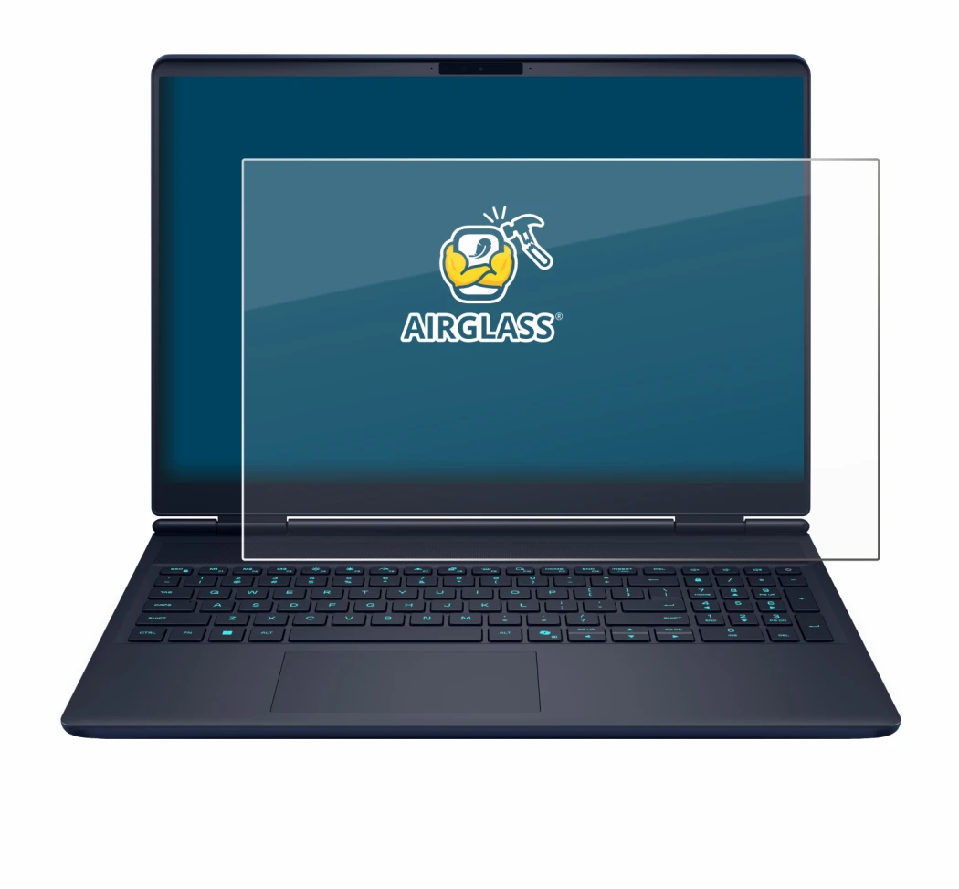 Abbildung des Geräts Dell Alienware 16X mit einer Vielzahl des Displayschutzes.