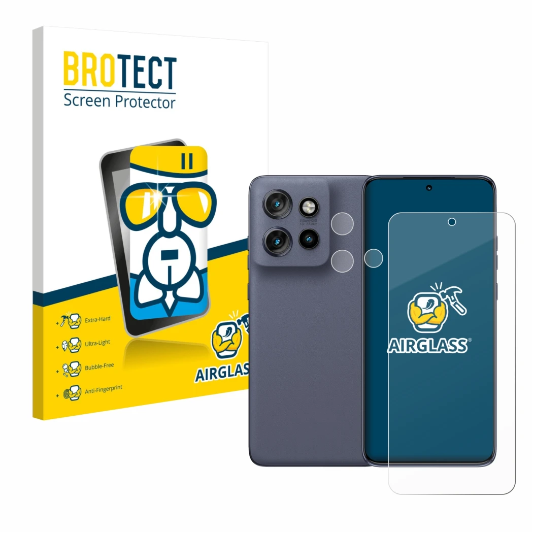 Vorderseite einer Produktverpackung mit dem Markenlogo BROTECT. Daneben ist das Gerät Motorola Edge 60 Neo (Display+Kamera) mi