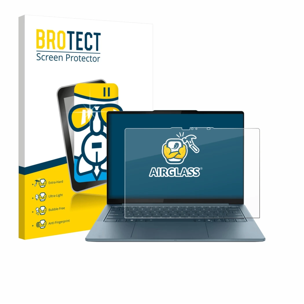 Vorderseite einer Produktverpackung mit dem Markenlogo BROTECT. Daneben ist das Gerät Lenovo Yoga Slim 7 Gen 10 14