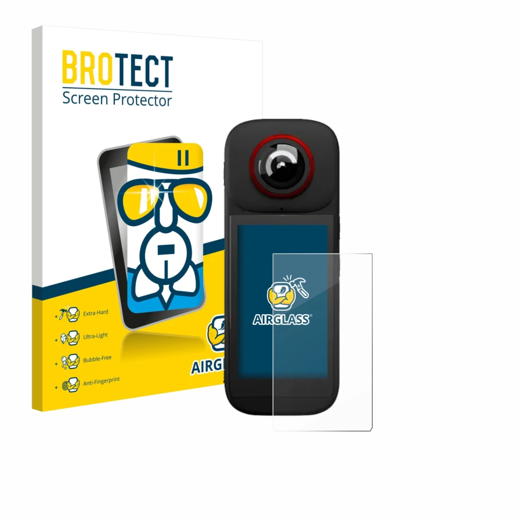 Vorderseite einer Produktverpackung mit dem Markenlogo BROTECT. Daneben ist das Gerät Labpano PanoX V3 360° mit dem zugehörige