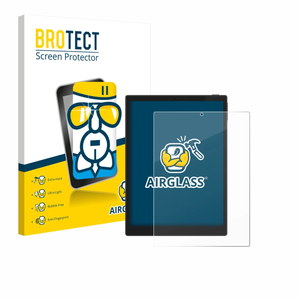 Vorderseite einer Produktverpackung mit dem Markenlogo BROTECT. Daneben ist das Gerät Hannspree Lumo 7.8 mit dem zugehörigen D