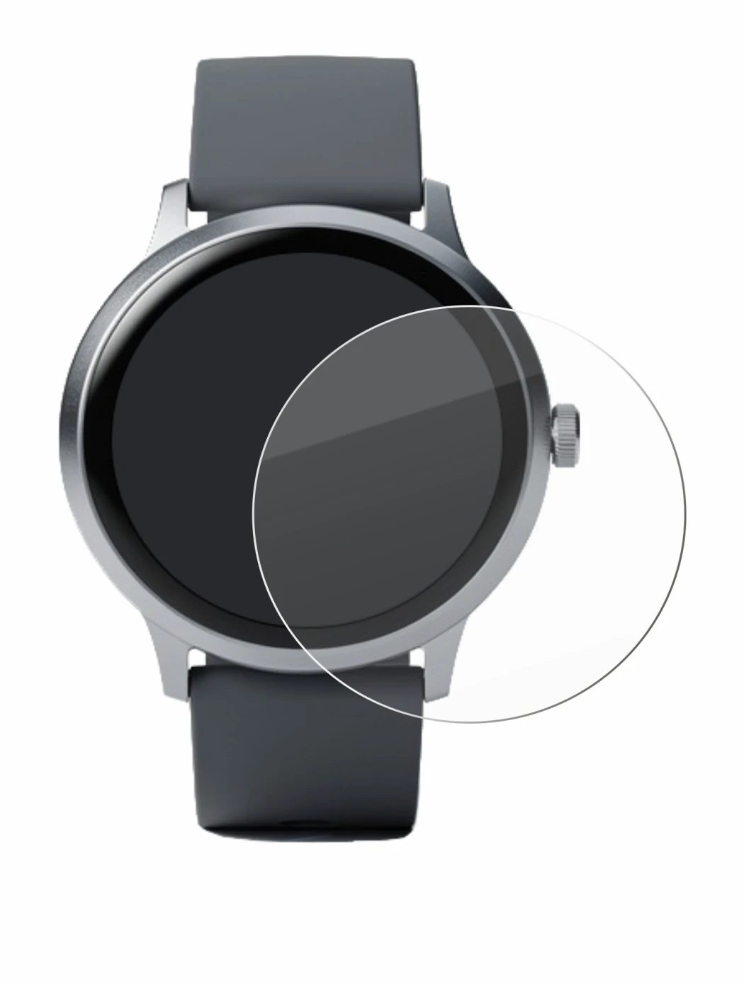 Abbildung des Geräts Pebble Round 2 mit einer Vielzahl des Displayschutzes.