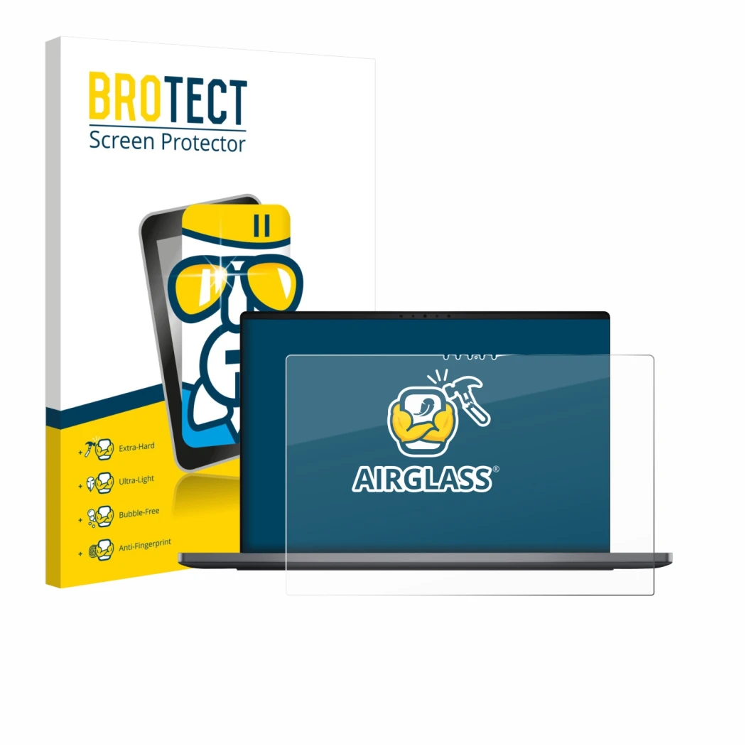 Vorderseite einer Produktverpackung mit dem Markenlogo BROTECT. Daneben ist das Gerät Dell XPS 14 DA14260 mit dem zugehörigen 