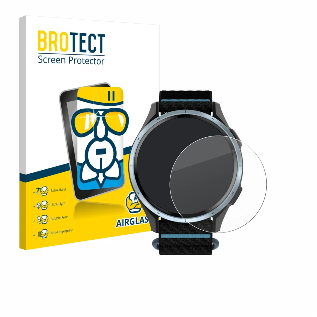 Vorderseite einer Produktverpackung mit dem Markenlogo BROTECT. Daneben ist das Gerät Garmin Approach J1 mit dem zugehörigen D