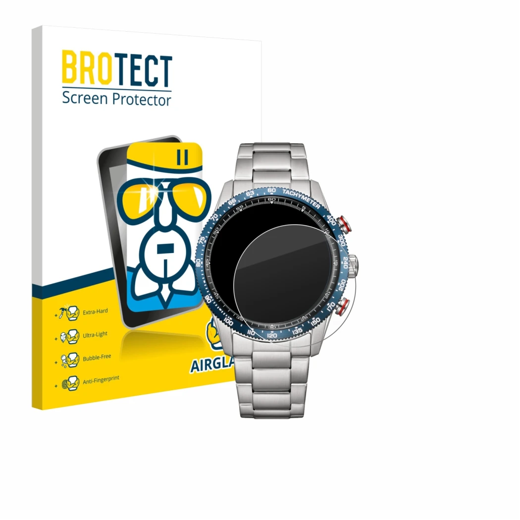 Vorderseite einer Produktverpackung mit dem Markenlogo BROTECT. Daneben ist das Gerät Citizen CA4716-50L mit dem zugehörigen D