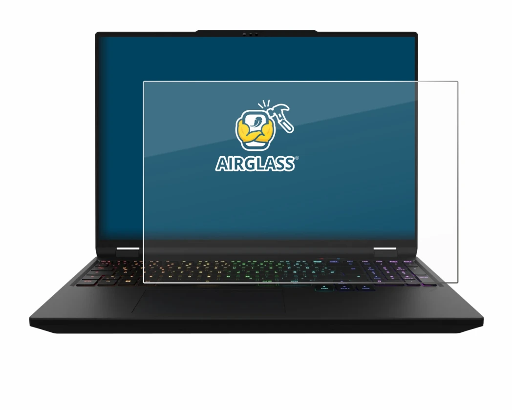 Abbildung des Geräts XMG Apex 16 Max mit einer Vielzahl des Displayschutzes.