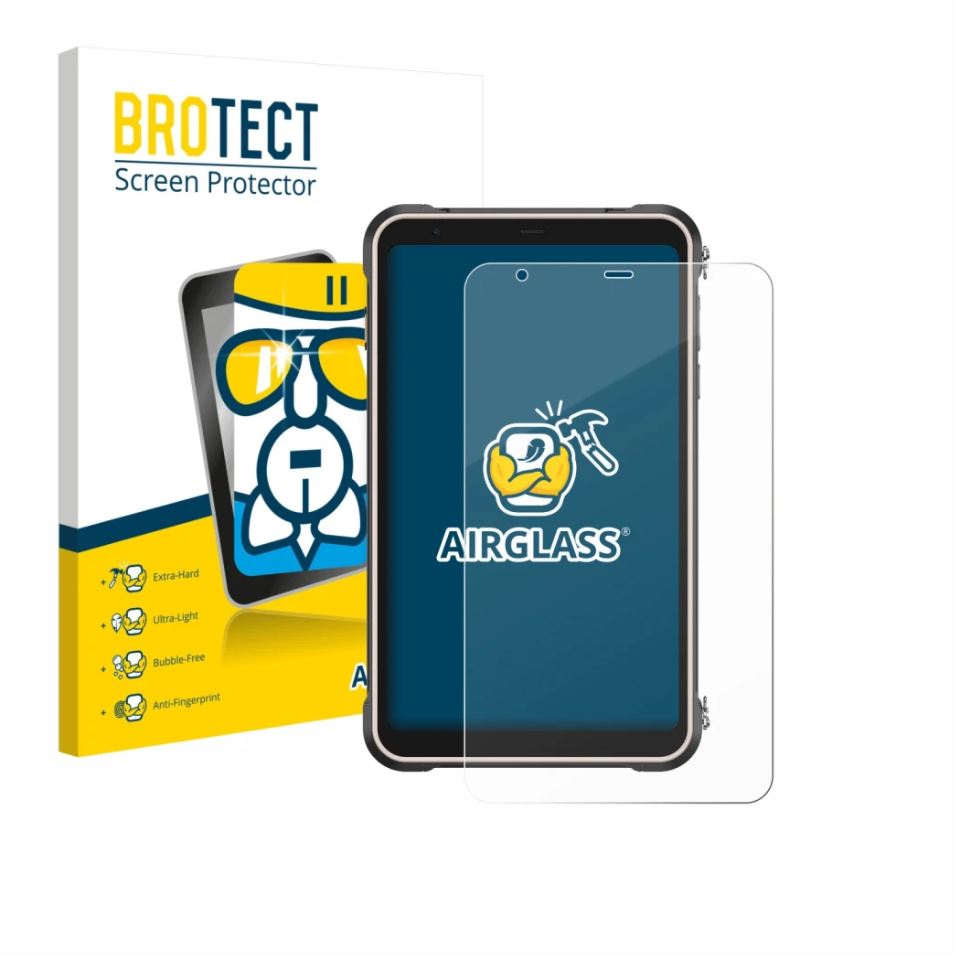 Vorderseite einer Produktverpackung mit dem Markenlogo BROTECT. Daneben ist das Gerät Ulefone RugKing Pad Pro mit dem zugehöri