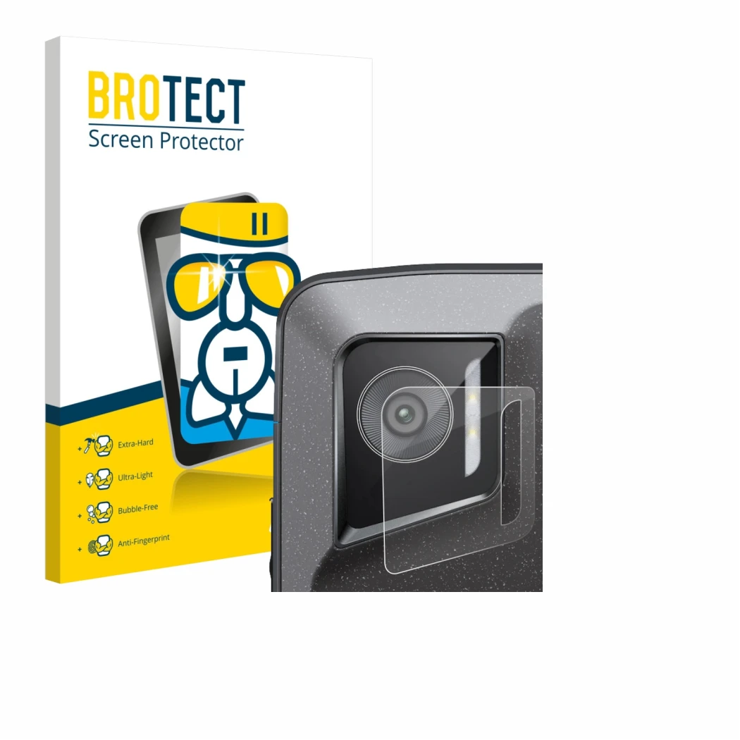 Vorderseite einer Produktverpackung mit dem Markenlogo BROTECT. Daneben ist das Gerät Crosscall Stellar M6E (NUR Kameraschutz)