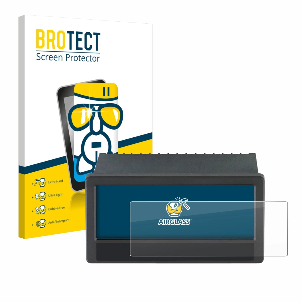 Vorderseite einer Produktverpackung mit dem Markenlogo BROTECT. Daneben ist das Gerät ifm DX2055 mit dem zugehörigen Displaysc