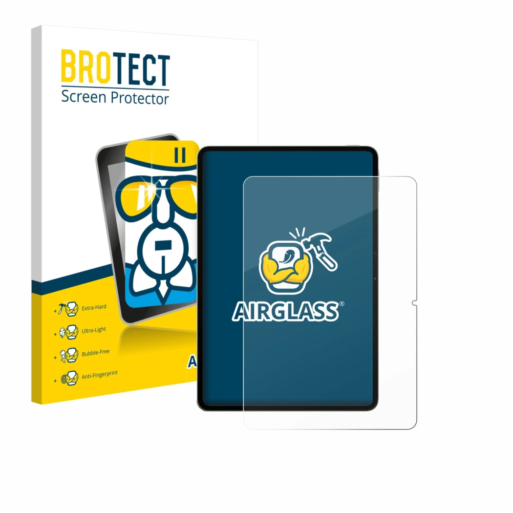 Vorderseite einer Produktverpackung mit dem Markenlogo BROTECT. Daneben ist das Gerät Xiaomi Pad 8 Pro mit dem zugehörigen Dis