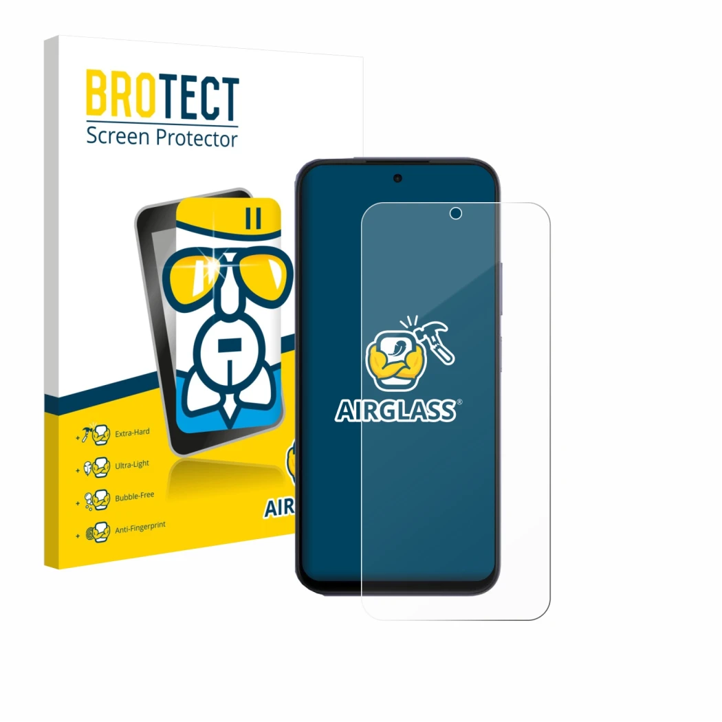 Vorderseite einer Produktverpackung mit dem Markenlogo BROTECT. Daneben ist das Gerät Oppo A6x 4G mit dem zugehörigen Displays