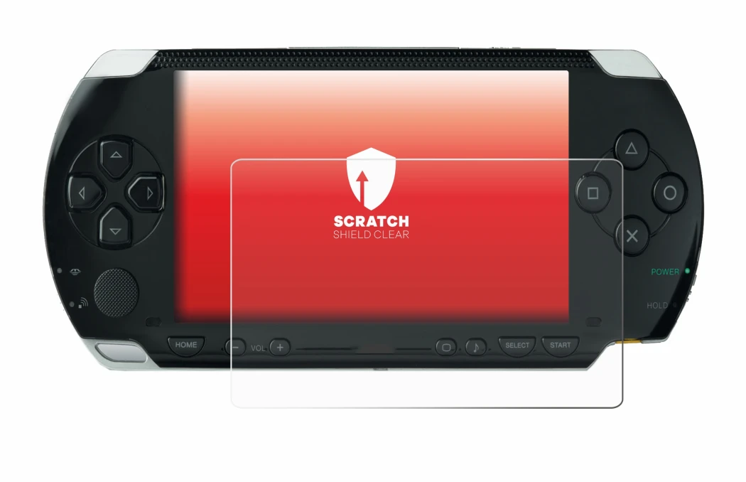 Abbildung des Geräts Sony PSP 1000 mit einer Vielzahl des Displayschutzes.