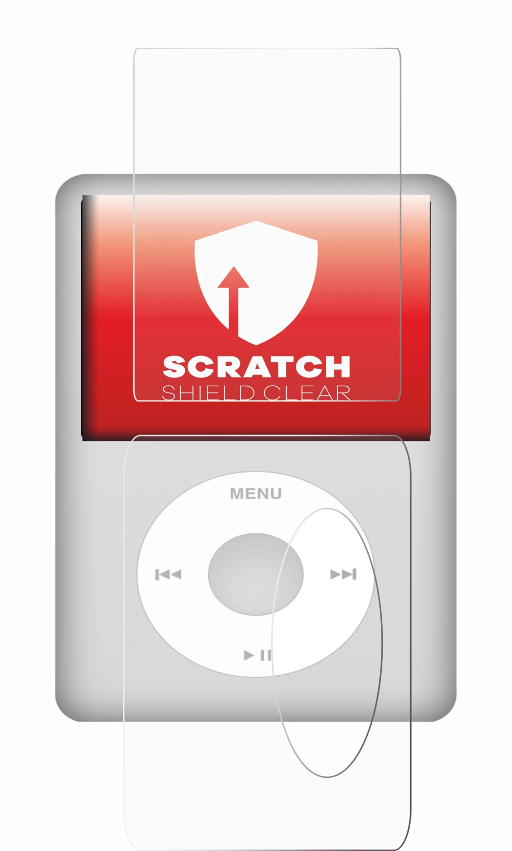 Abbildung des Geräts Apple iPod Classic (Display+Rückseite, 5.5 Gen.) mit einer Vielzahl des Displayschutzes.