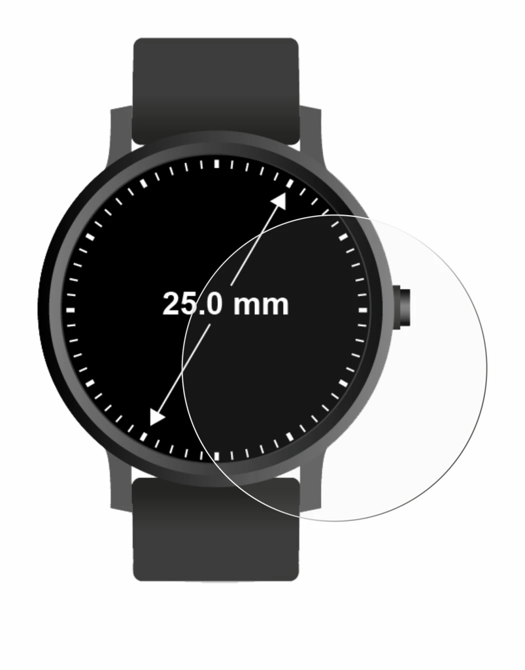 Abbildung des Geräts Armbanduhren (Kreisrund, ø: 25 mm) mit einer Vielzahl des Displayschutzes.