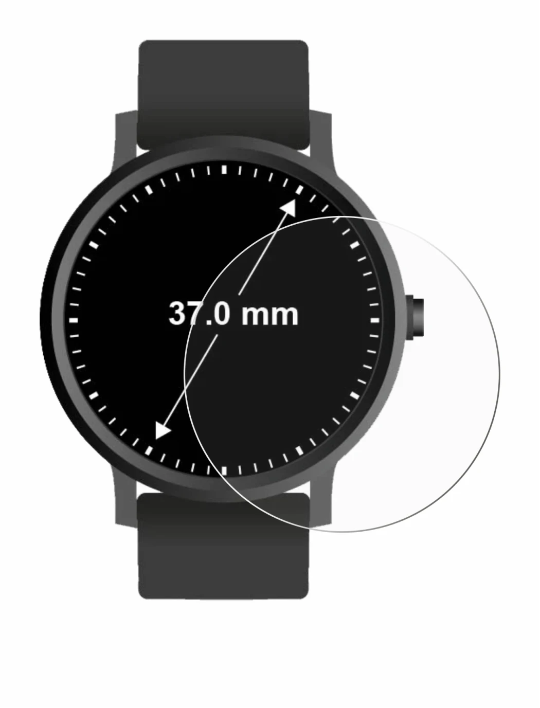 Abbildung des Geräts Armbanduhren (Kreisrund, ø: 37 mm) mit einer Vielzahl des Displayschutzes.