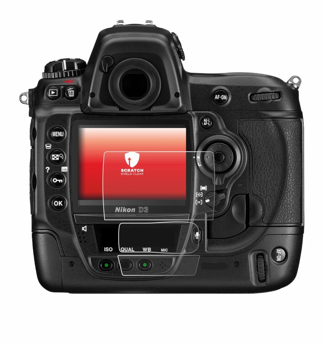 Abbildung des Geräts Nikon D3 mit einer Vielzahl des Displayschutzes.
