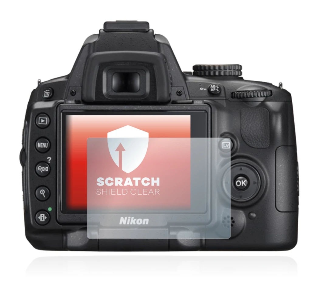 Abbildung des Geräts Nikon D5000 mit einer Vielzahl des Displayschutzes.