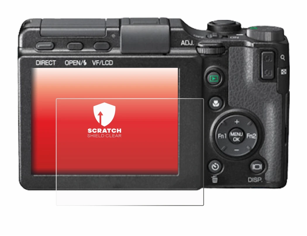 Abbildung des Geräts Ricoh GXR mit einer Vielzahl des Displayschutzes.