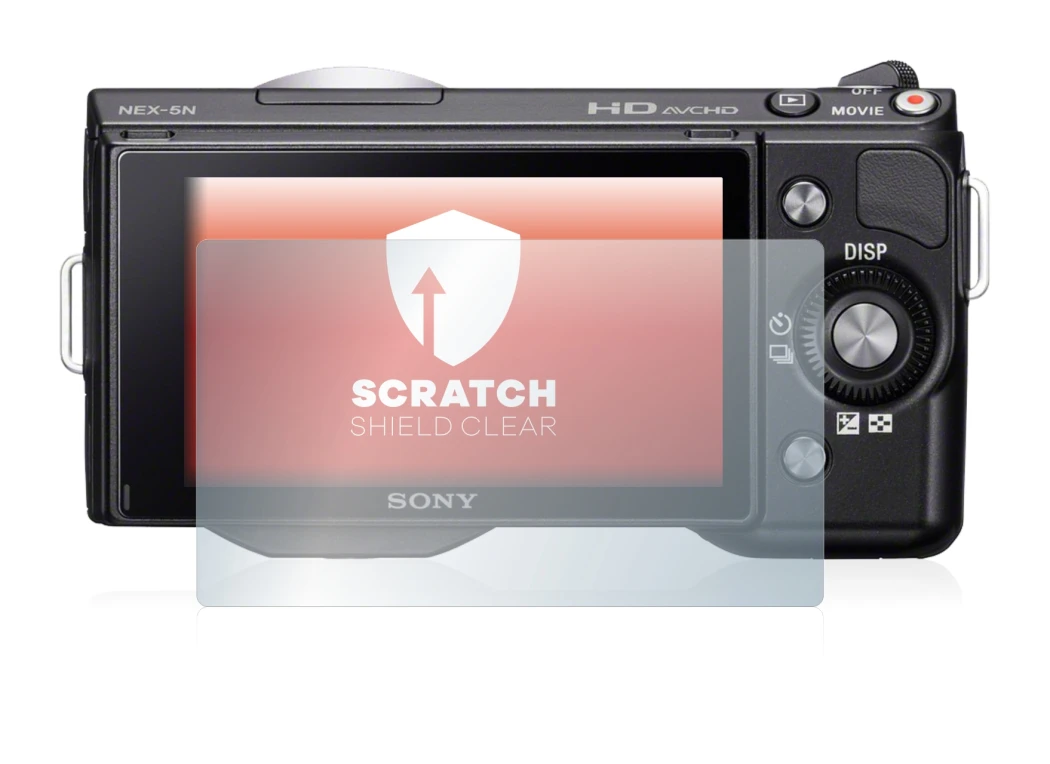 Abbildung des Geräts Sony Alpha NEX-5 mit einer Vielzahl des Displayschutzes.