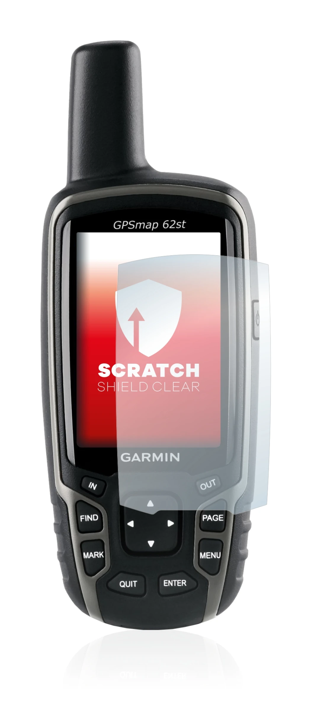 Abbildung des Geräts Garmin GPSMAP 62st mit einer Vielzahl des Displayschutzes.