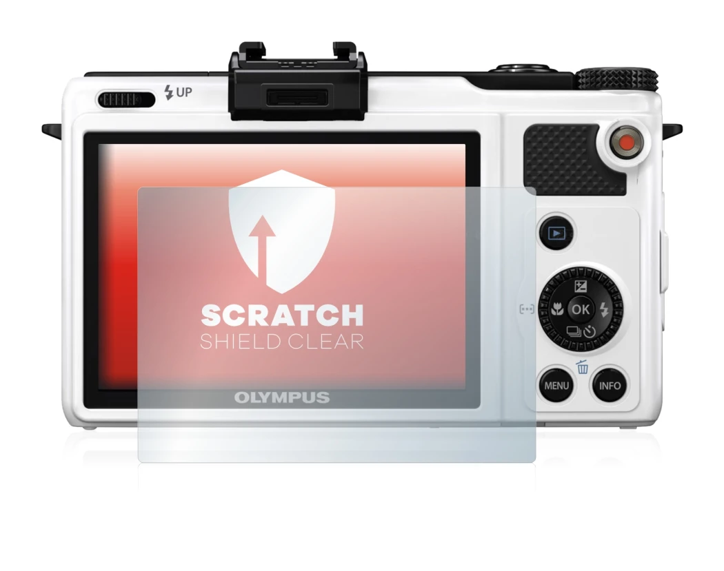 Abbildung des Geräts Olympus XZ-1 mit einer Vielzahl des Displayschutzes.
