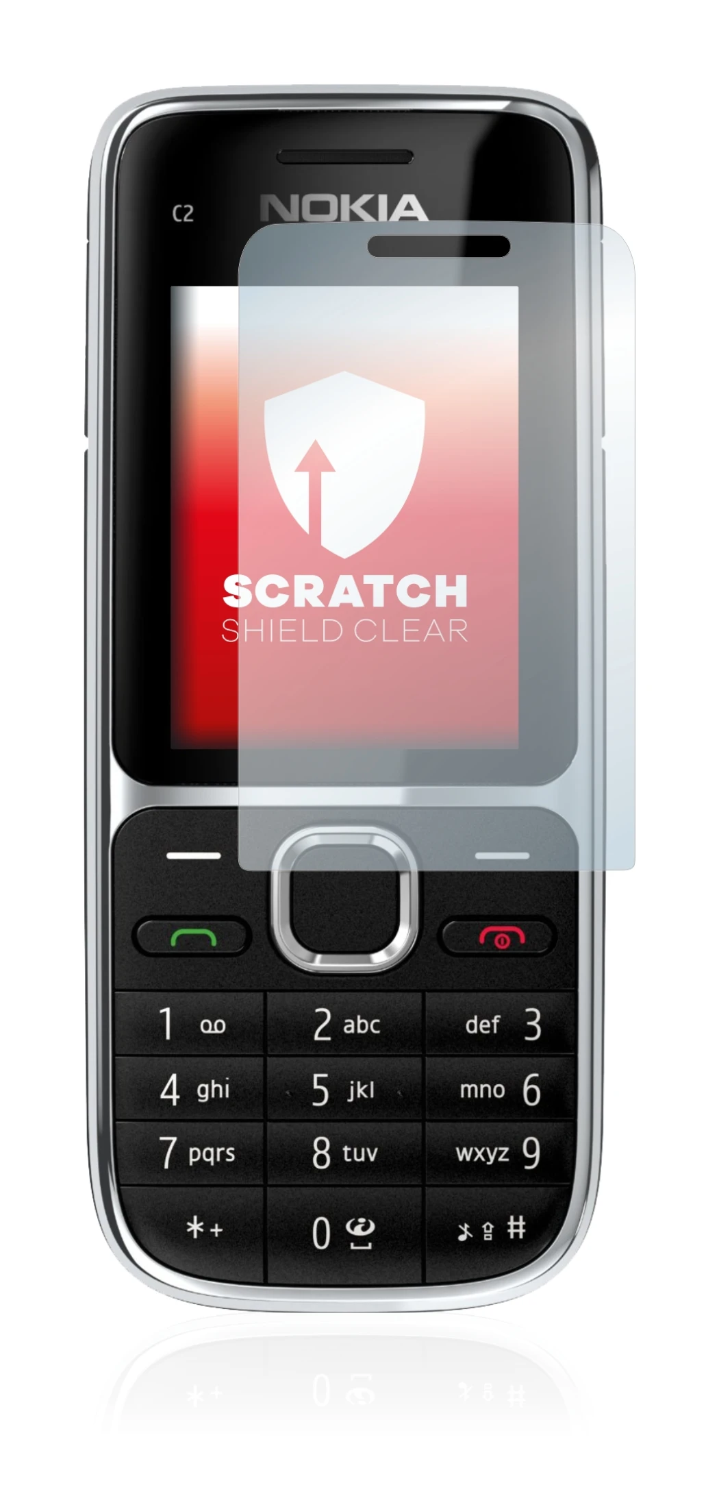 Abbildung des Geräts Nokia C2-01 mit einer Vielzahl des Displayschutzes.