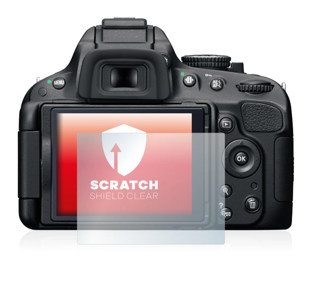 Abbildung des Geräts Nikon D5100 mit einer Vielzahl des Displayschutzes.