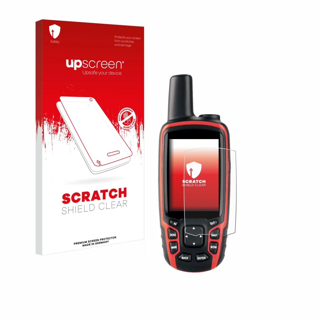 Vorderseite einer Produktverpackung mit dem Markenlogo upscreen. Daneben ist das Gerät Garmin Astro 320 mit dem zugehörigen Di