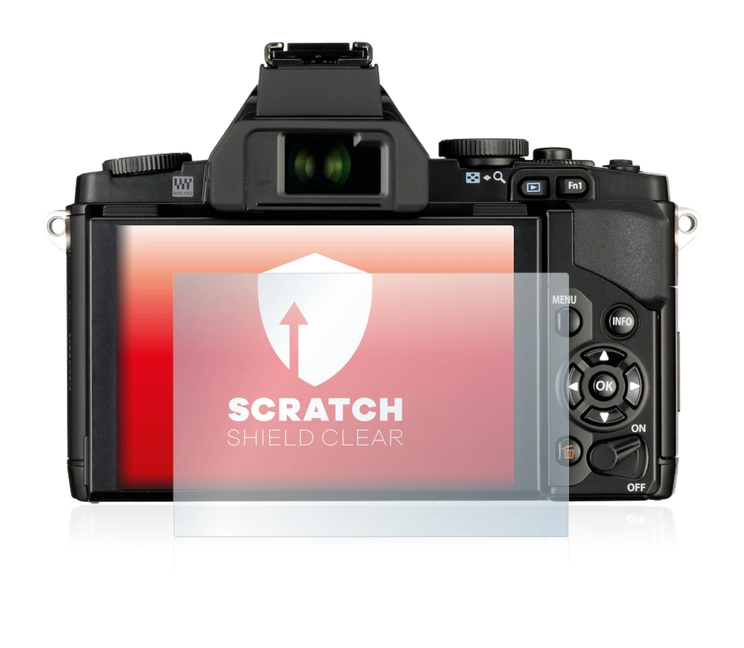 Abbildung des Geräts Olympus OM-D E-M5 mit einer Vielzahl des Displayschutzes.