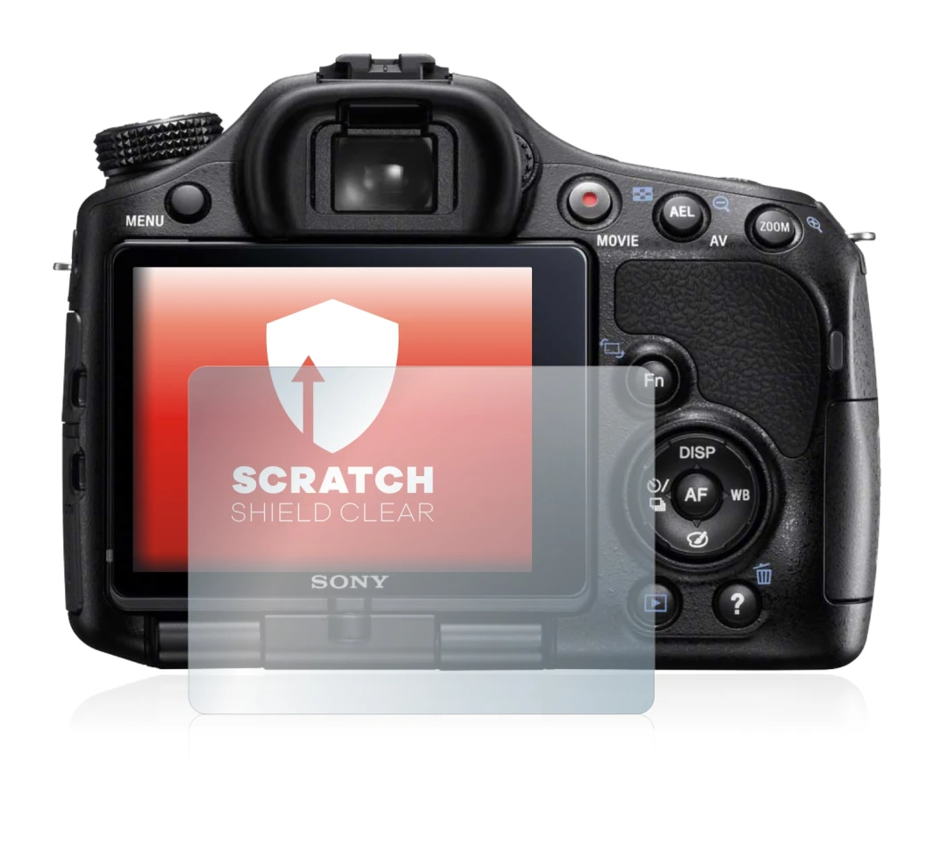 Abbildung des Geräts Sony Alpha 57 (SLT-A57) mit einer Vielzahl des Displayschutzes.