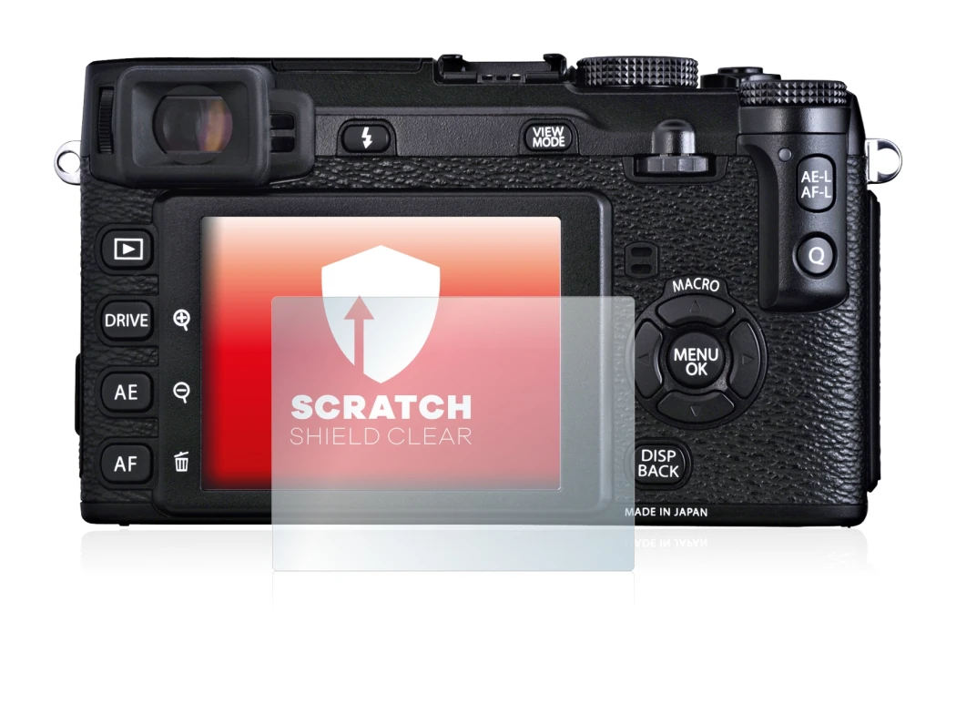 Abbildung des Geräts Fujifilm X-E1 mit einer Vielzahl des Displayschutzes.