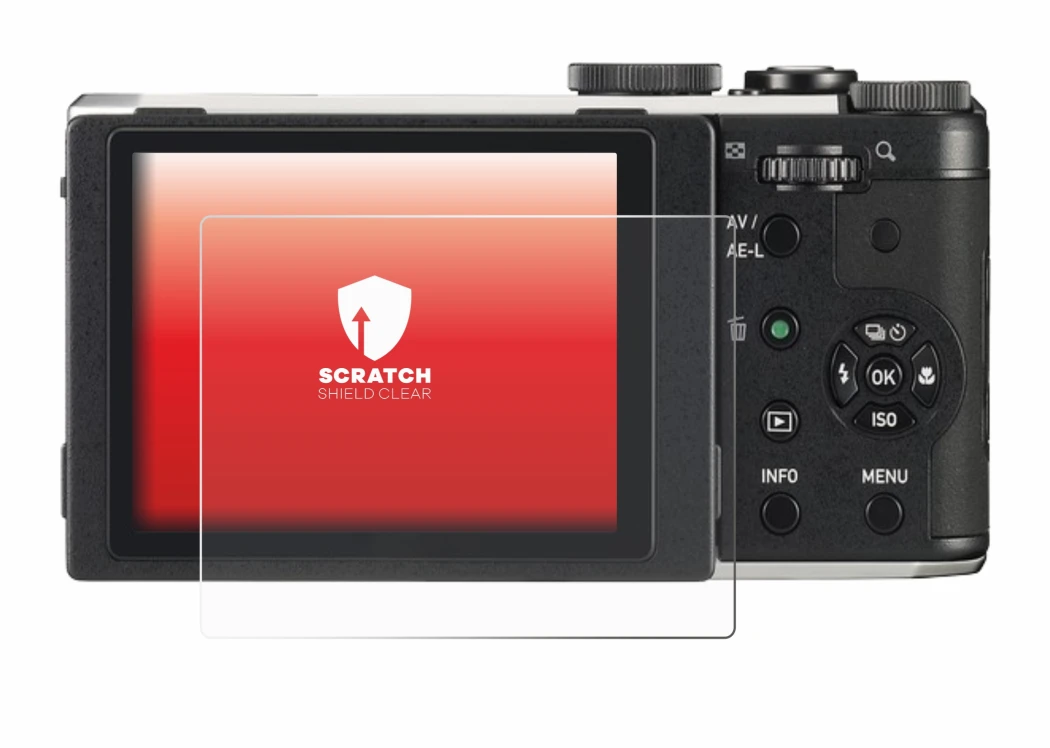 Abbildung des Geräts Pentax MX-1 mit einer Vielzahl des Displayschutzes.