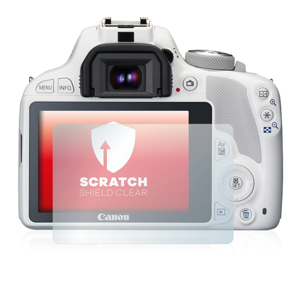 Abbildung des Geräts Canon EOS 100D mit einer Vielzahl des Displayschutzes.
