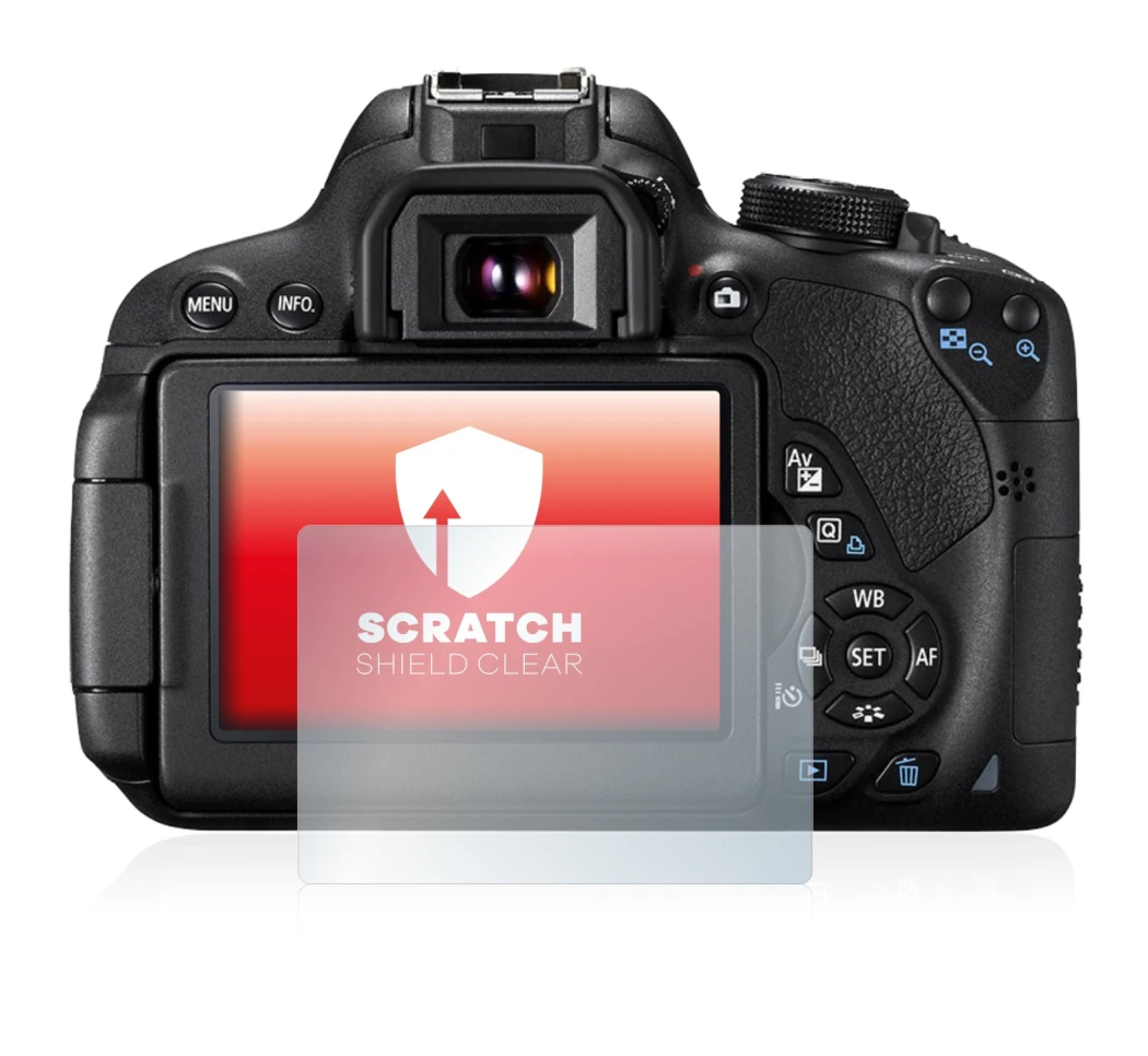 Abbildung des Geräts Canon EOS 700D mit einer Vielzahl des Displayschutzes.