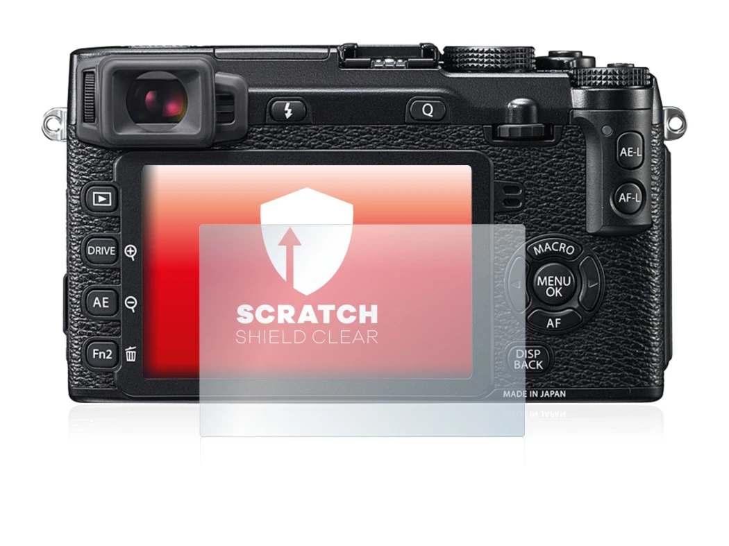Abbildung des Geräts Fujifilm X-E2 mit einer Vielzahl des Displayschutzes.