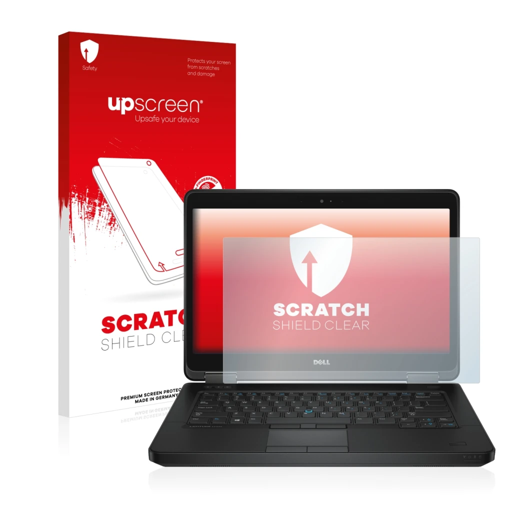 Vorderseite einer Produktverpackung mit dem Markenlogo upscreen. Daneben ist das Gerät Dell Latitude 14 E5440 Non-Touch mit de