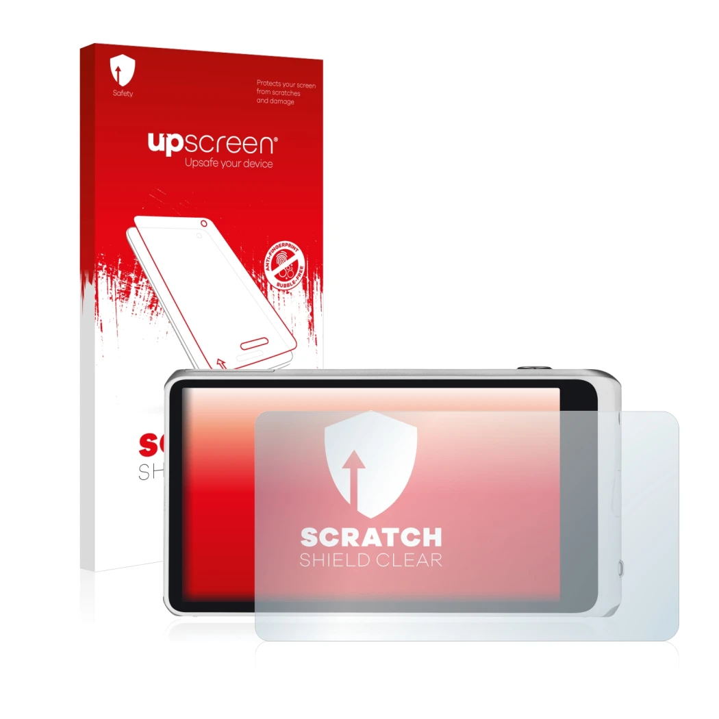 Vorderseite einer Produktverpackung mit dem Markenlogo upscreen. Daneben ist das Gerät Samsung Galaxy Camera 2 EK-GC200 mit de