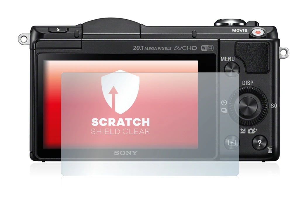 Abbildung des Geräts Sony Alpha 5000 (DSLR-A5000) mit einer Vielzahl des Displayschutzes.