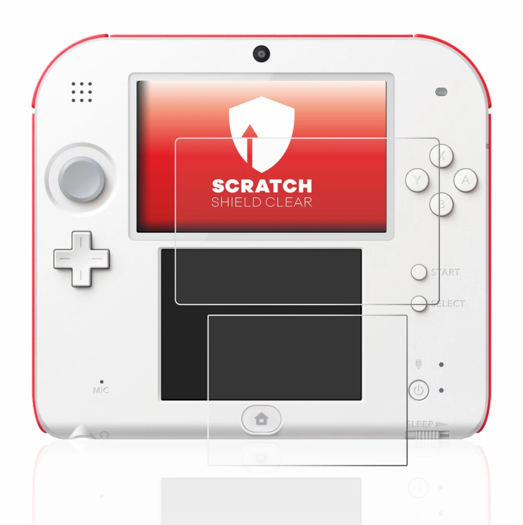 Abbildung des Geräts Nintendo 2DS mit einer Vielzahl des Displayschutzes.