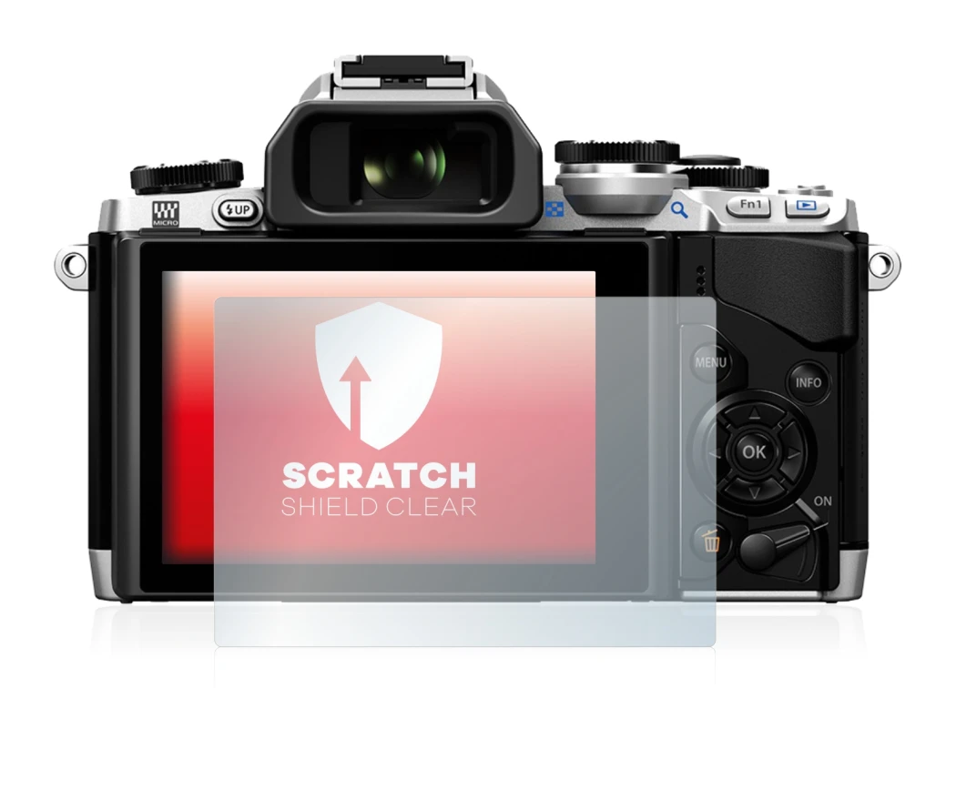 Abbildung des Geräts Olympus OM-D E-M10 mit einer Vielzahl des Displayschutzes.