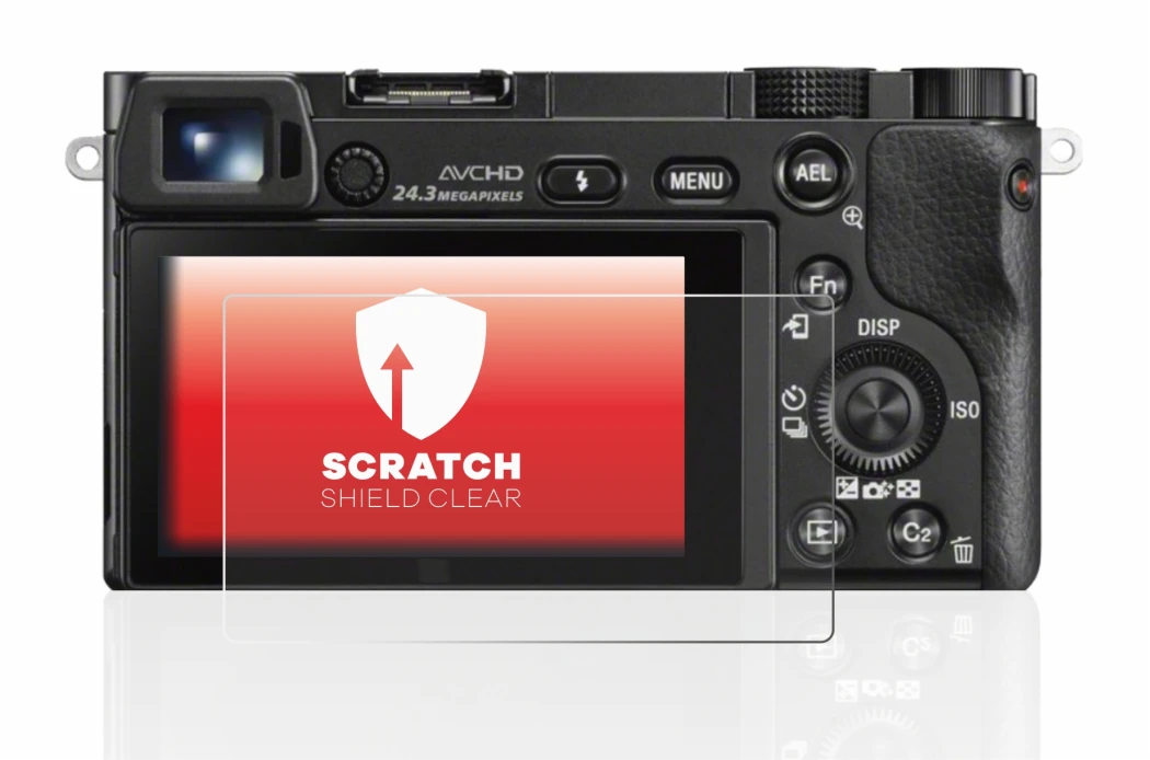 Abbildung des Geräts Sony Alpha 6000 mit einer Vielzahl des Displayschutzes.