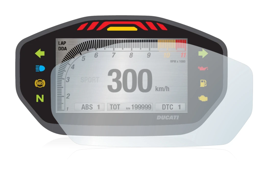 Abbildung des Geräts Ducati Monster 1200 Colour-TFT-Display mit einer Vielzahl des Displayschutzes.