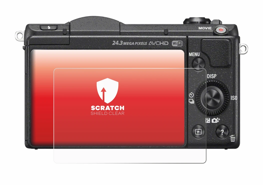 Abbildung des Geräts Sony Alpha 5100 (DSLR-A5100) mit einer Vielzahl des Displayschutzes.